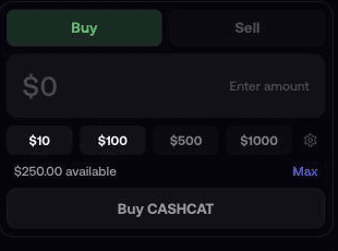 The FOMO buy panel with preset amounts and a Max button